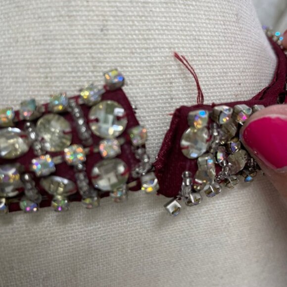 Burgundy Formal Fitted Dress with Halter Rhinestone Collar - Picture 8 of 8